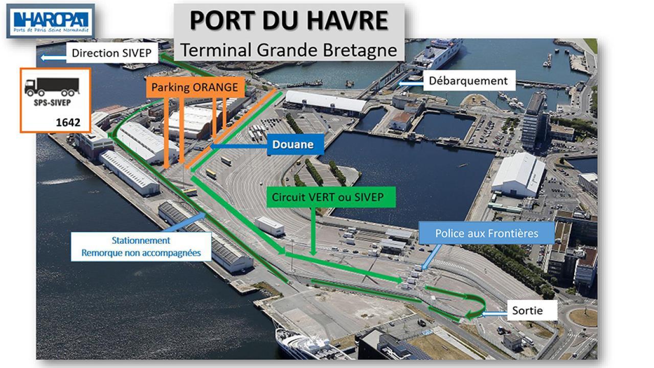 Plan depuis une vue aérienne du terminal Grande Bretagne du port du Havre